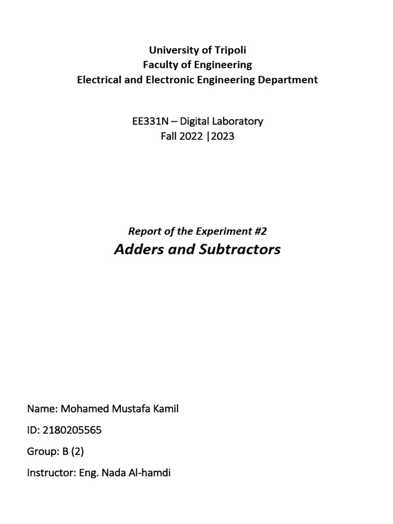 Adders and subtractors pdf logic gate digital electronics