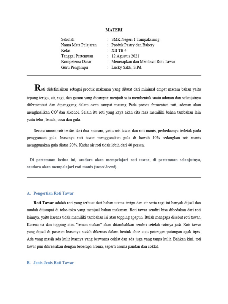 Proses dan Jenis Roti Tawar | PDF