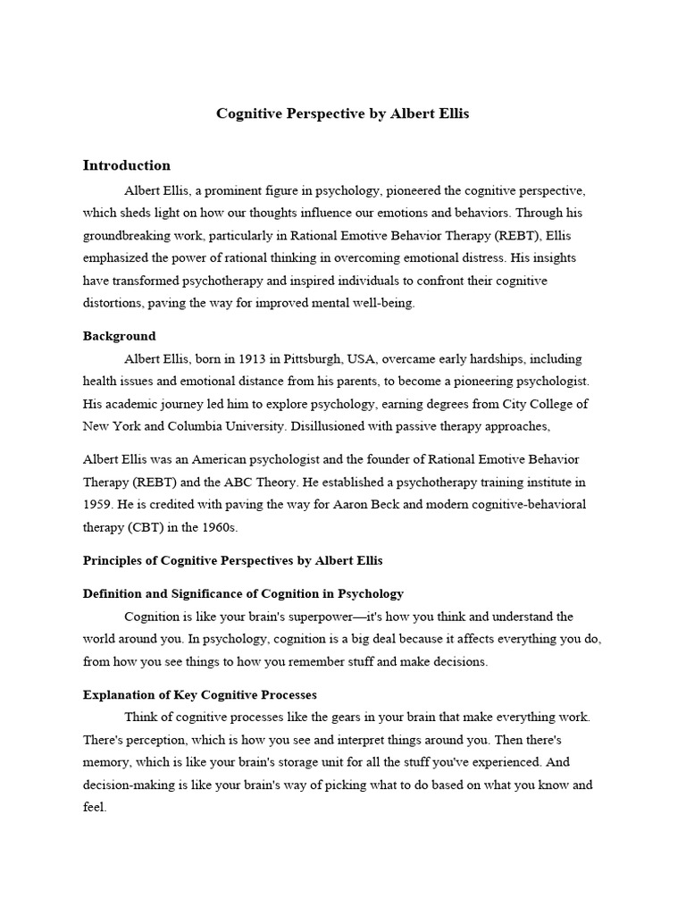 Cognitive Perspective by Albert Ellis | PDF | Rational Emotive Behavior ...