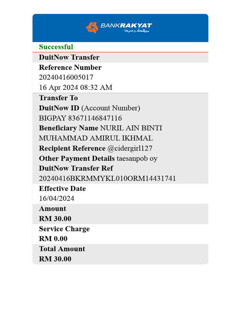 Receipt Bank Rakyat - 20240416003323751 | PDF