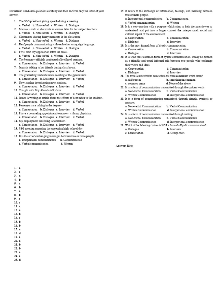 Communication Types Quiz and Answers | PDF | Communication | Nonverbal ...