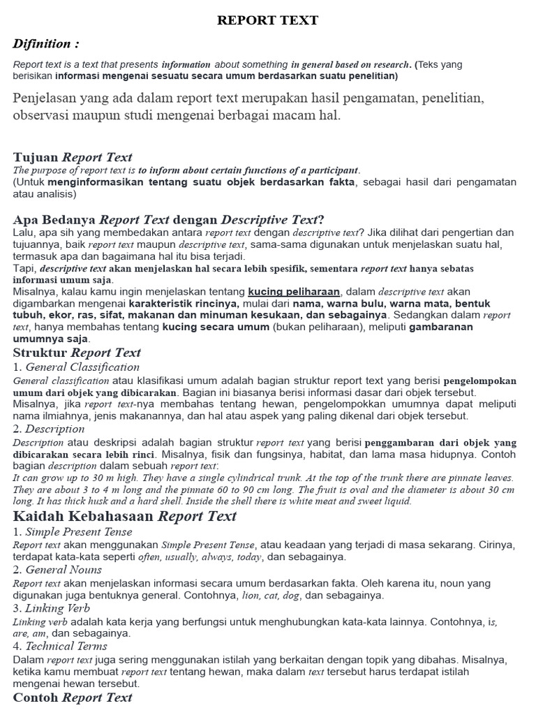 Struktur dan Contoh Report Text Hewan | PDF