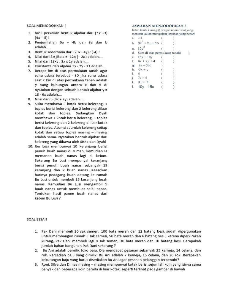 Soal Menjodohkan Pdf