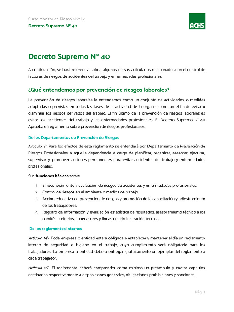 Decreto Supremo #40: ¿Qué Entendemos Por Prevención de Riesgos ...