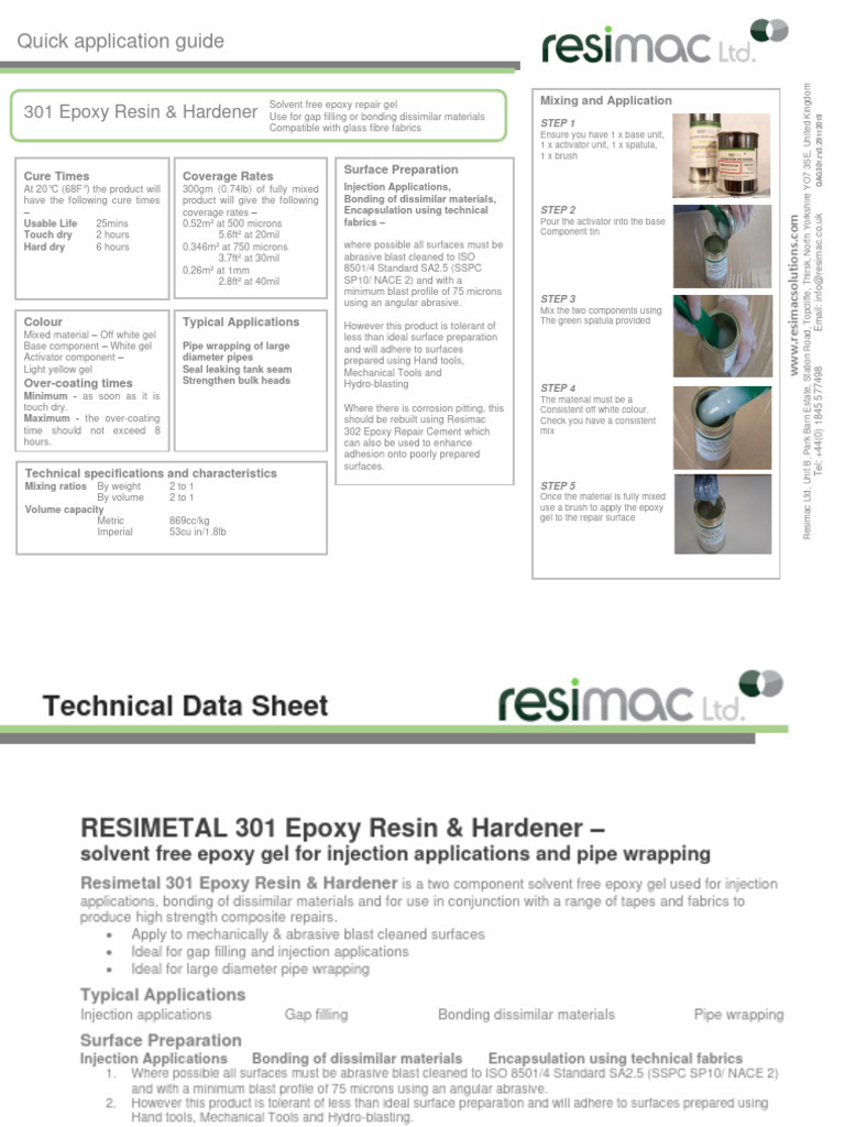 Product specification data sheet resimac 301 download free pdf