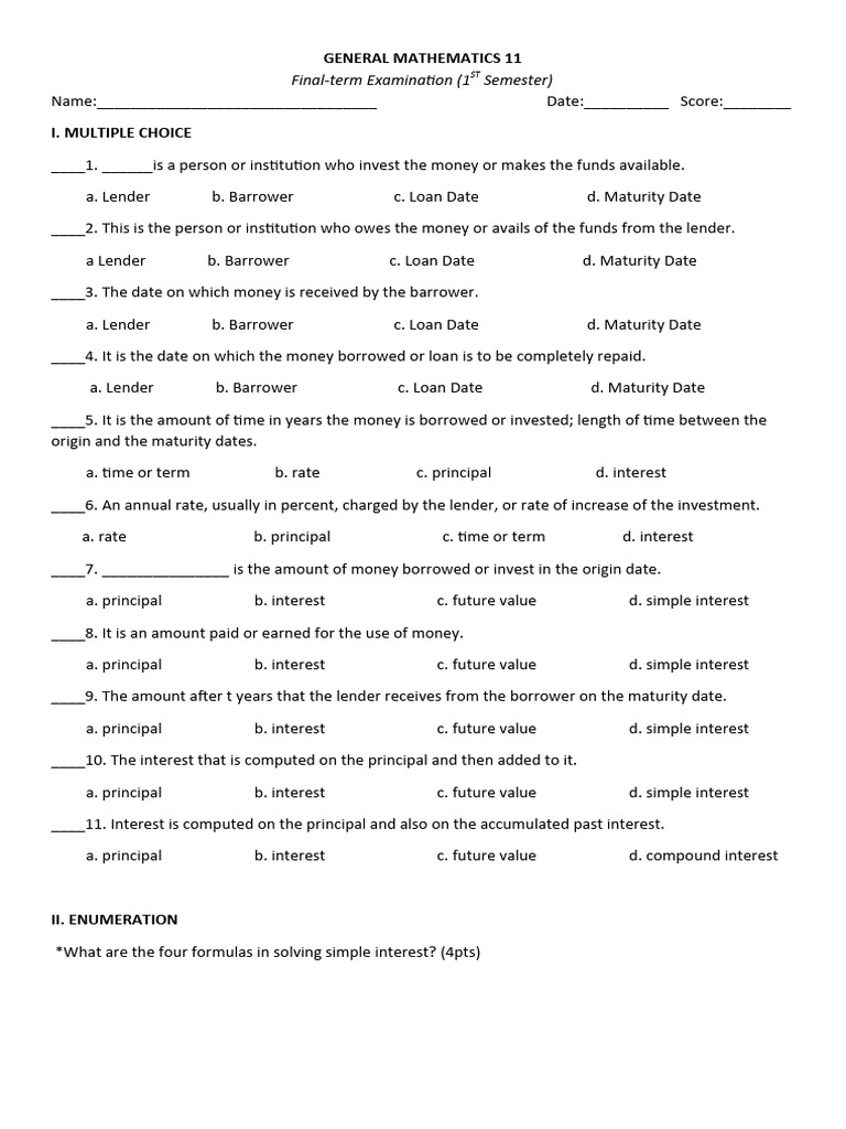 Gen, Math - Final Term Exam | PDF | Interest | Debt