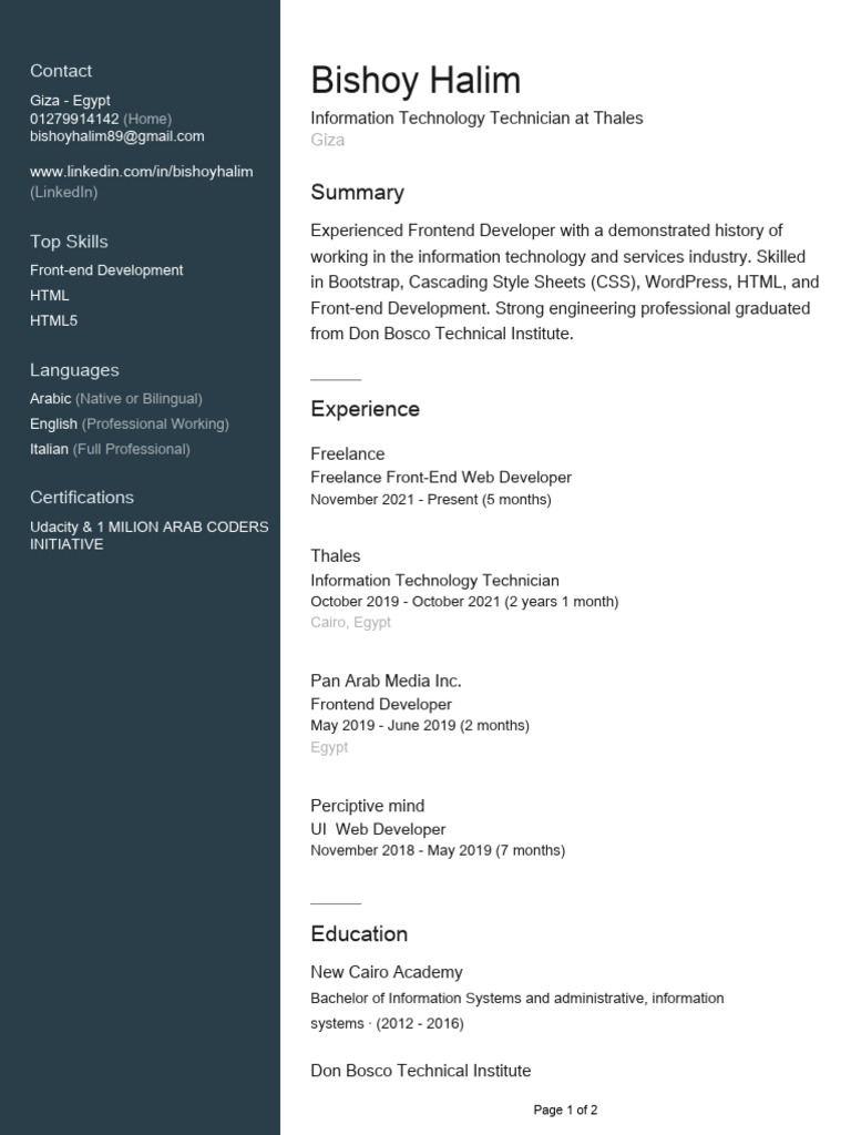 Frontend Developer Profile - Bishoy Halim | PDF | Computers