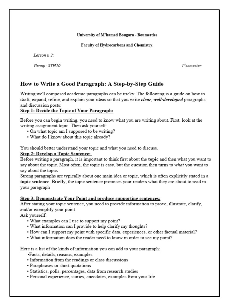 Steps to Crafting Effective Paragraphs | PDF | Information | Paragraph