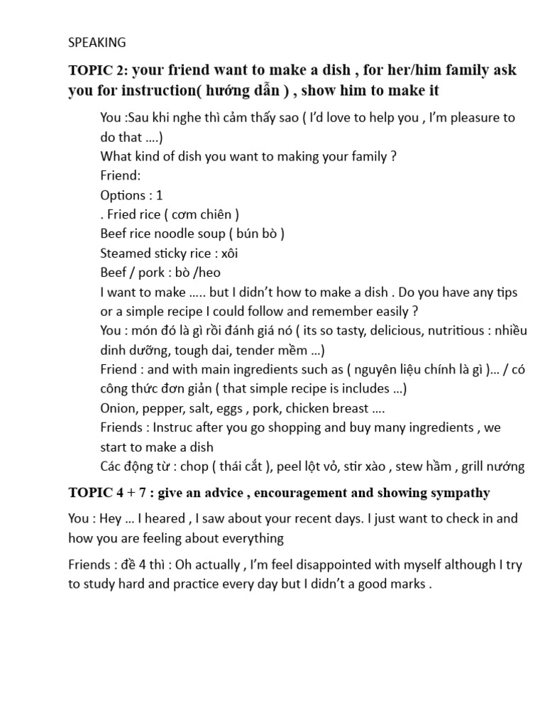 Cooking and Support Conversations | PDF | Cuisine | Foods