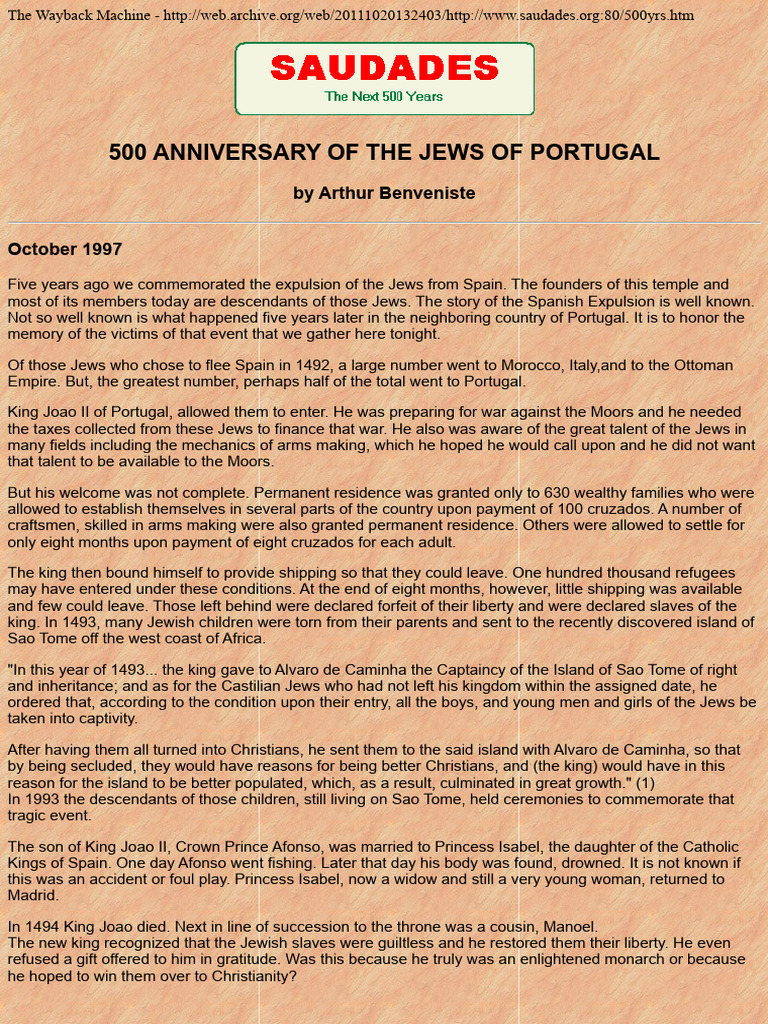 Jews of Portugal: 1497 Expulsion History | PDF | Jews