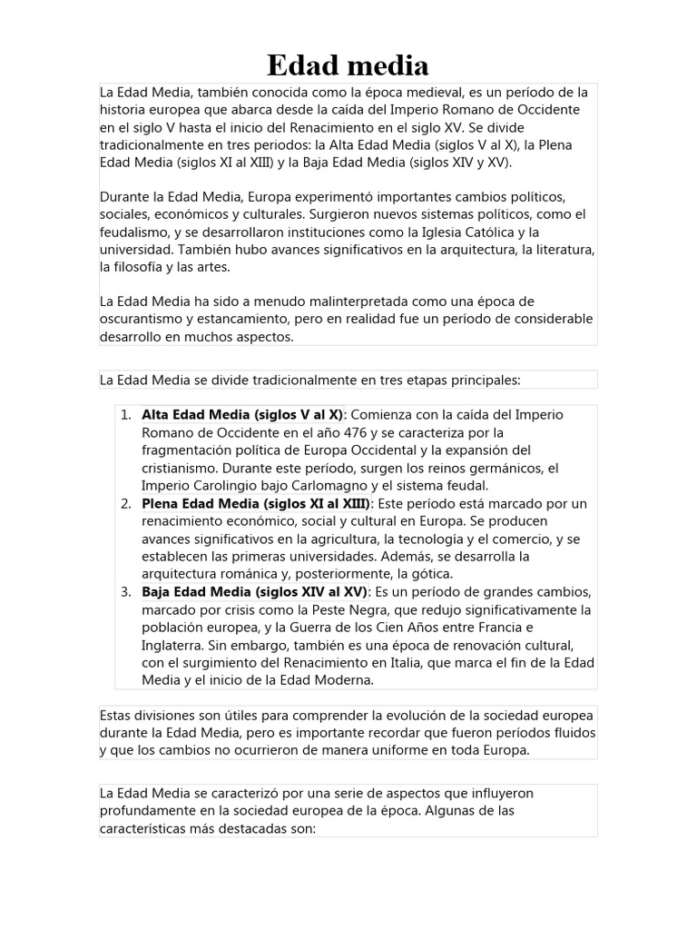 Características de la Edad Media Europea | PDF | Edades medias | Feudalismo
