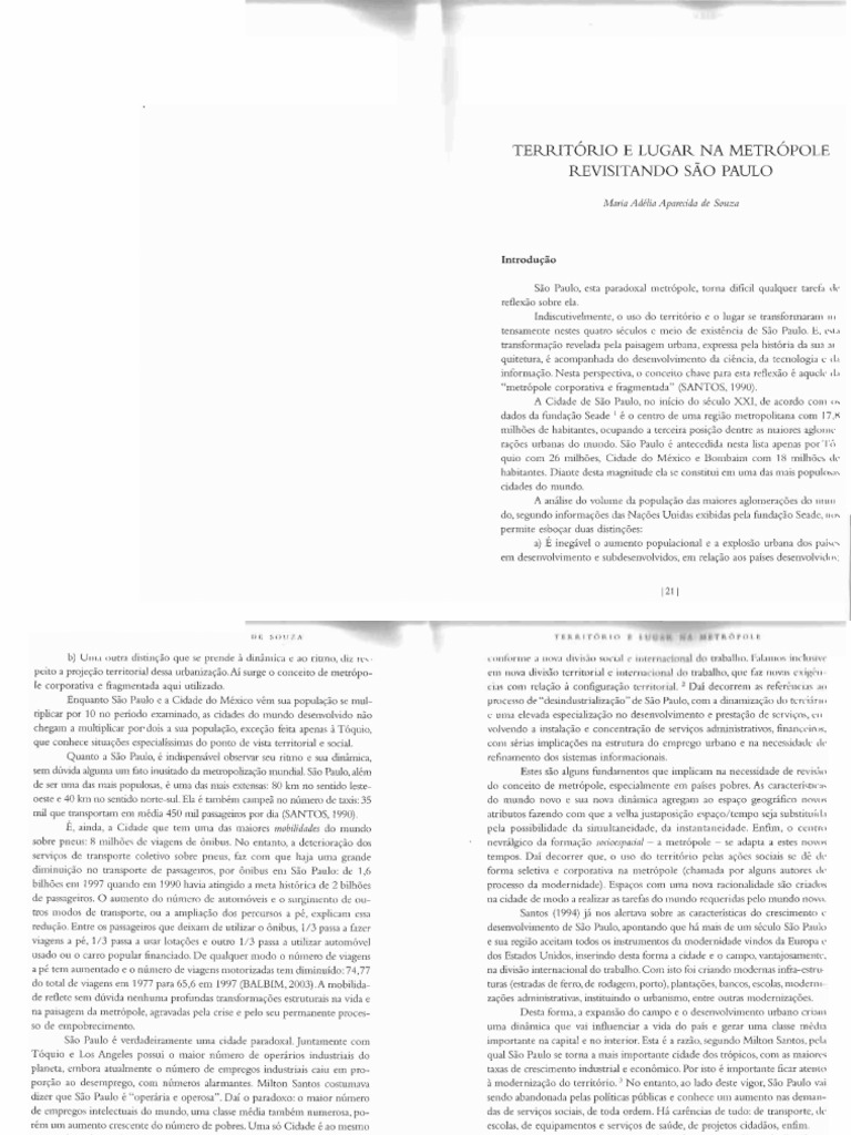 TEXTO - Territorio e Lugar Na Metropole - Revisitado Sao Paulo - Maria Adelia Aparecida de Souza