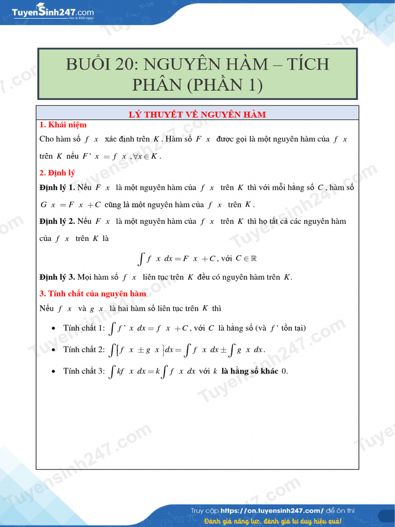 (Buoi 20) Nguyen Ham, Tich Phan - Phan 1 | PDF
