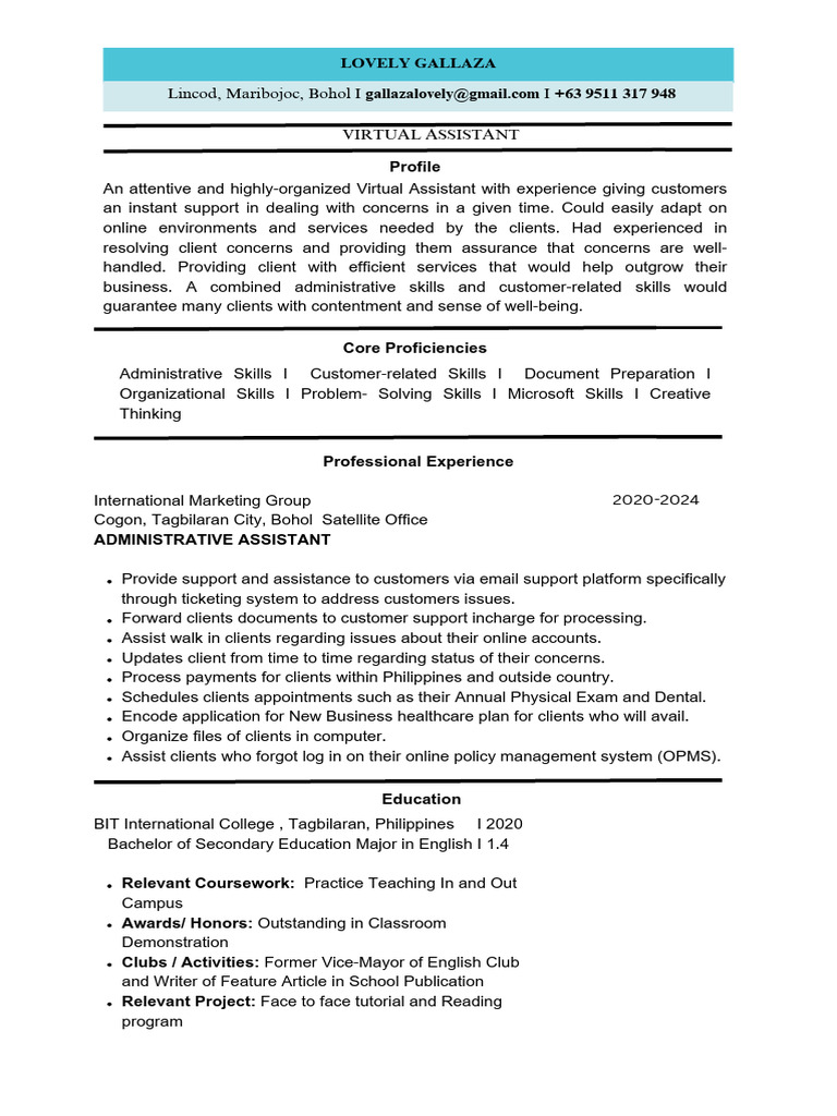 Resume Virtual Assistant Download - 1720945078