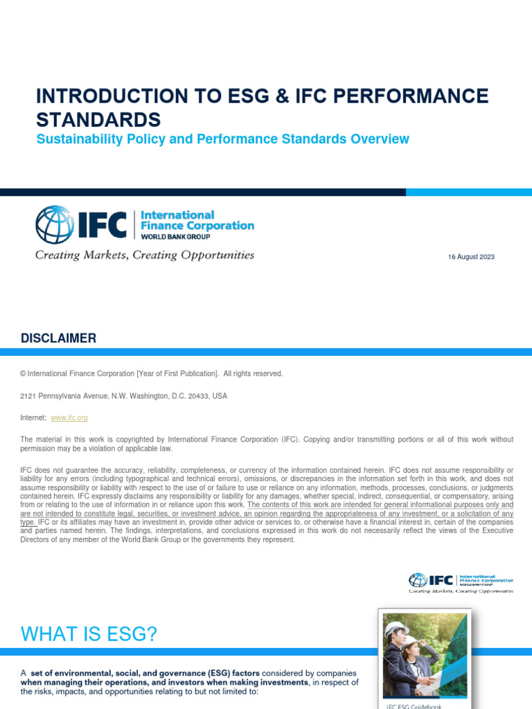Training Material MSOE - ESG and IFC Performance Standard - IFC | PDF ...