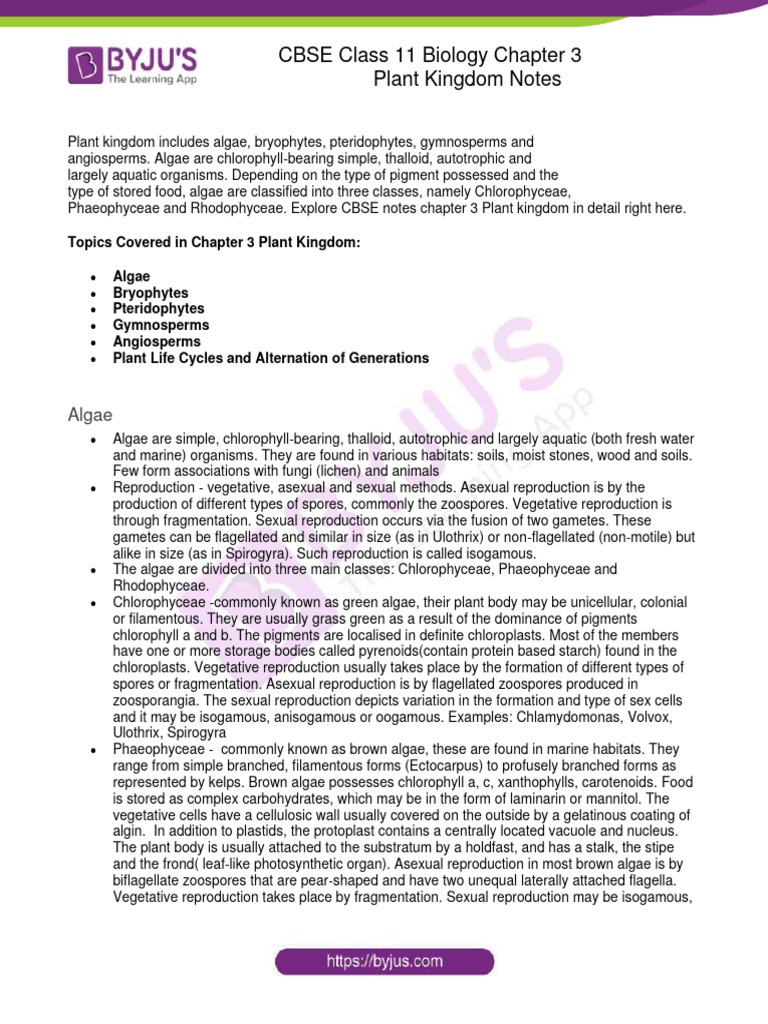 CBSE Class 11 Biology Chapter 3 Plant Kingdom Notes | PDF | Ploidy ...