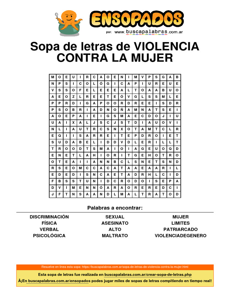 Sopa de Letras: Violencia Contra la Mujer | PDF | La violencia contra
