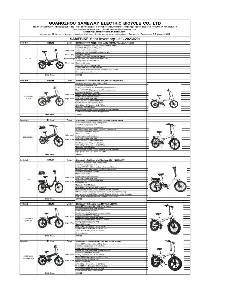 Guangzhou Sameway Electric Bicycles | PDF | Brake | Vehicle Parts