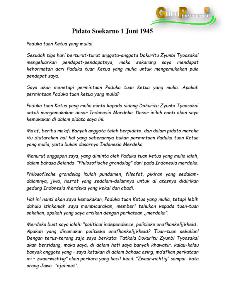Pidato Soekarno 1 Juni 1945 | PDF | Perjalanan