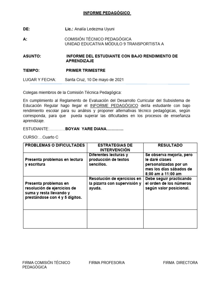 FORMATO INFORME PEDAGÓGICO 1ER TRIM 2024 | PDF | Evaluación | Pedagogía