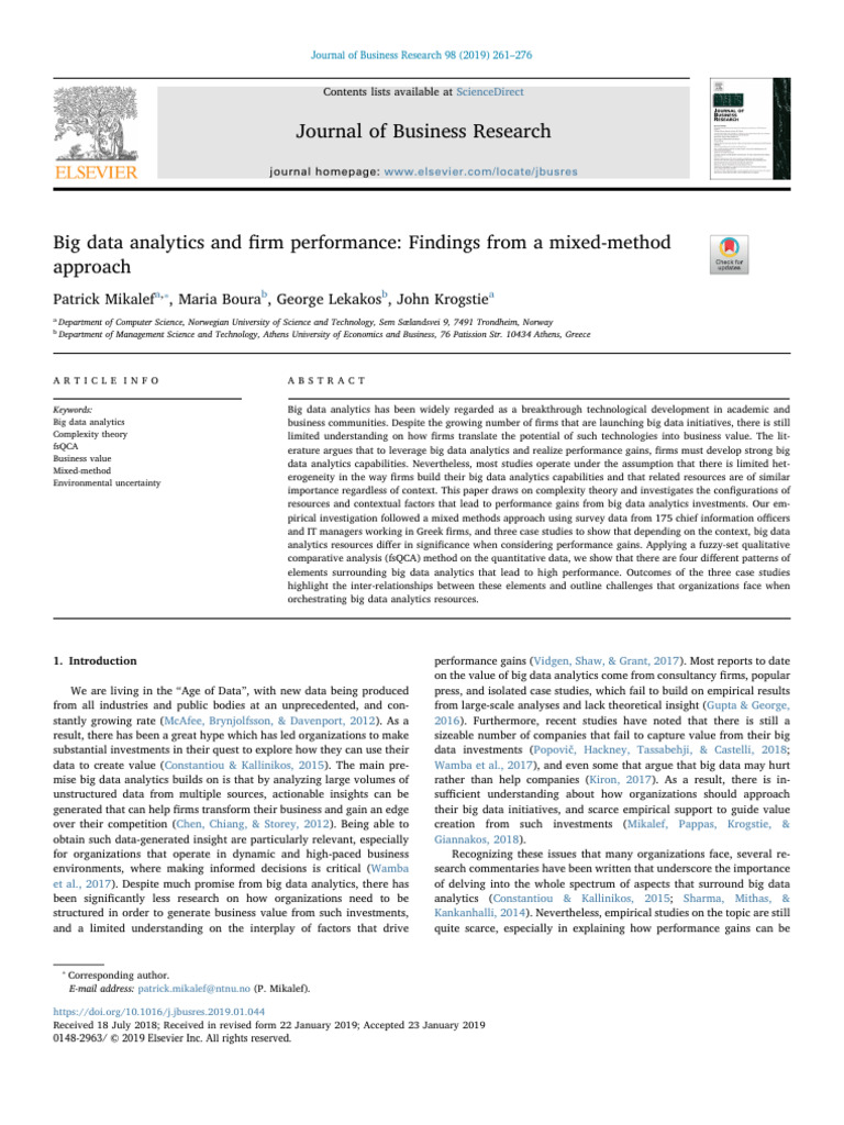 Big Data Analytics and Firm Performance Findings From A Mixed-Method ...