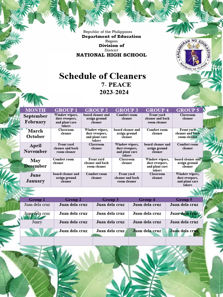 Schedule of Cleaners | PDF