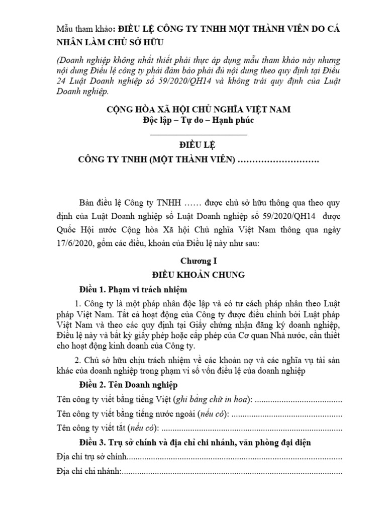 Dieu Le Cong Ty TNHH 1TV PDF