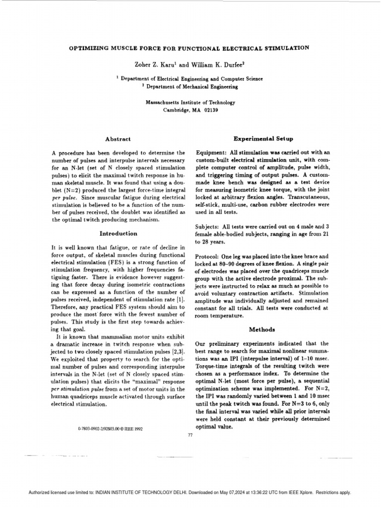 Optimizing muscle force for functional electrical stimulation pdf