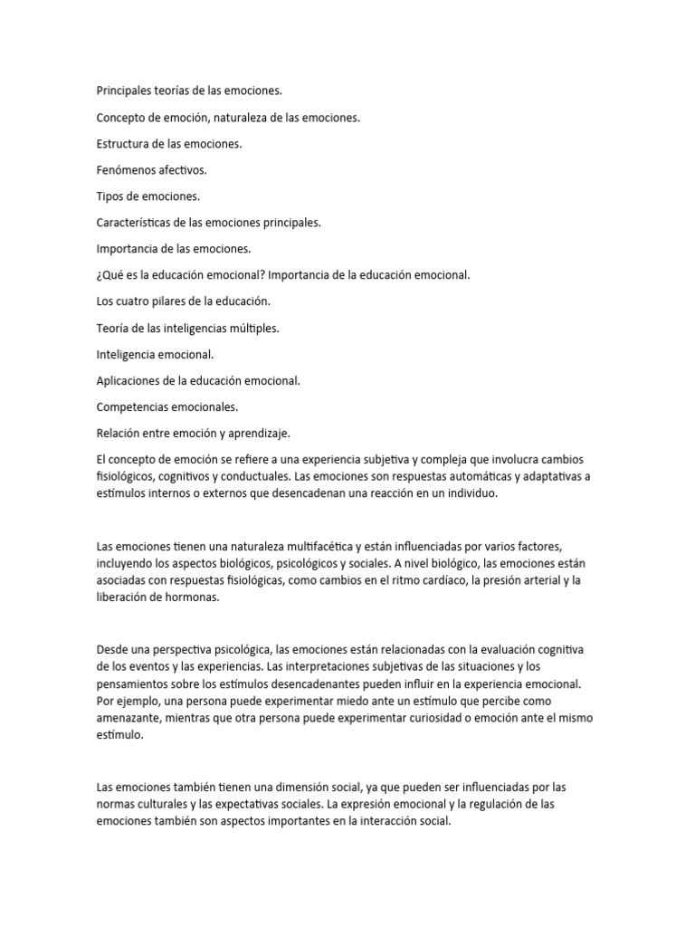 Principales Teorías de Las Emociones | PDF | Las emociones | Experiencia