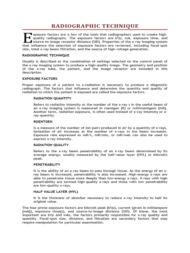 Key X-Ray Exposure Factors Explained | PDF | X Ray | Radiography