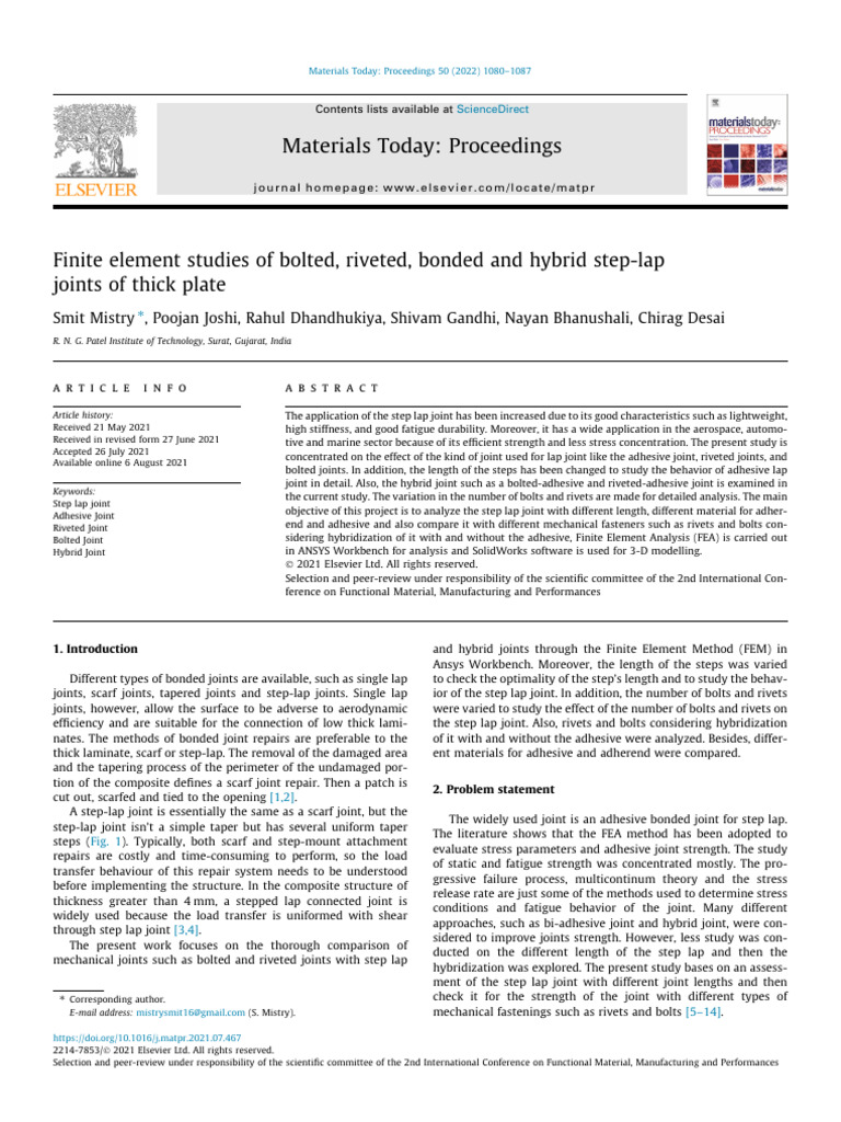 Finite Element Studies of Bolted, Riveted, Bonded and Hybrid Step-Lap ...