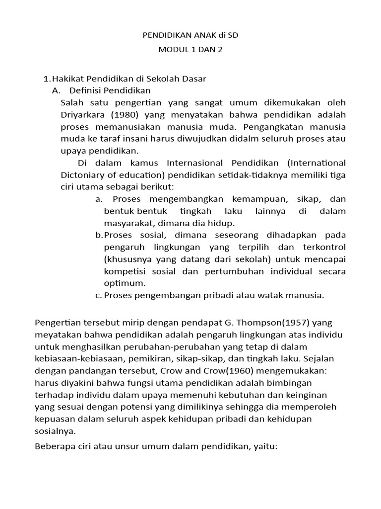PENDIDIKAN ANAK Di SD | PDF