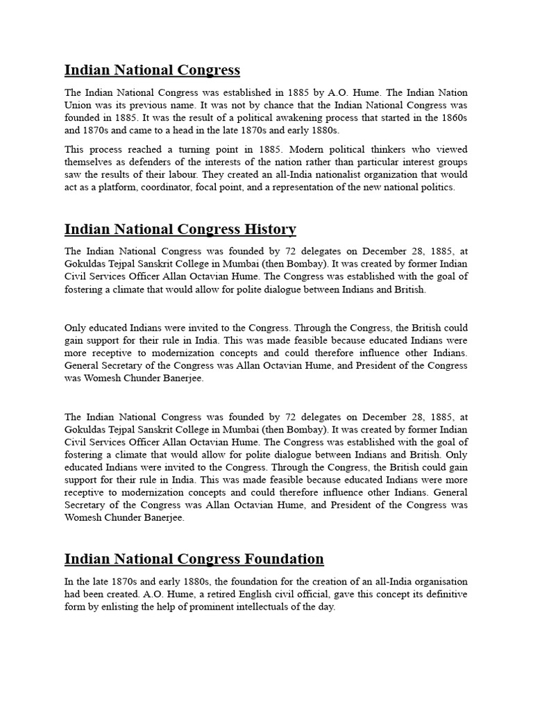 History of the Indian National Congress | PDF | British Raj | Nationalism