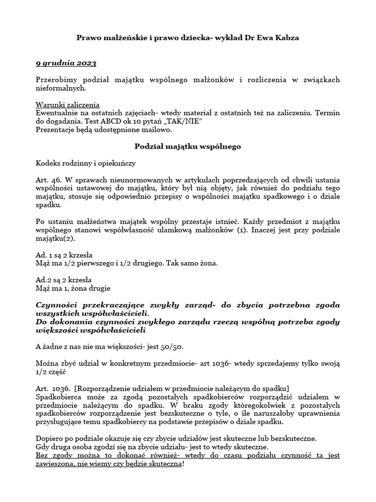 Prawo Małżeńskie I Prawo Dziecka Wykład PDF