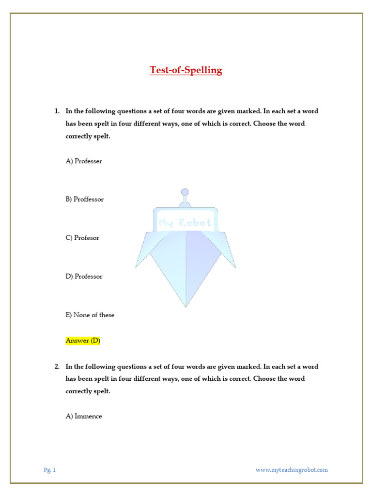Spelling Test: Identify Correct Words | PDF | Vegetarianism ...