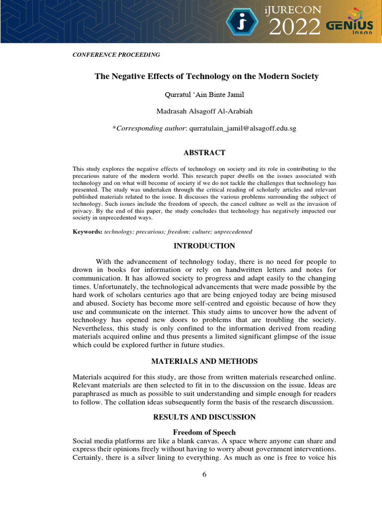 Negative Impacts of Technology on Society | PDF | Social Media ...