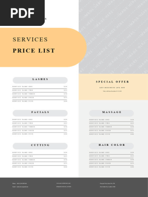 Salon Price List Menu