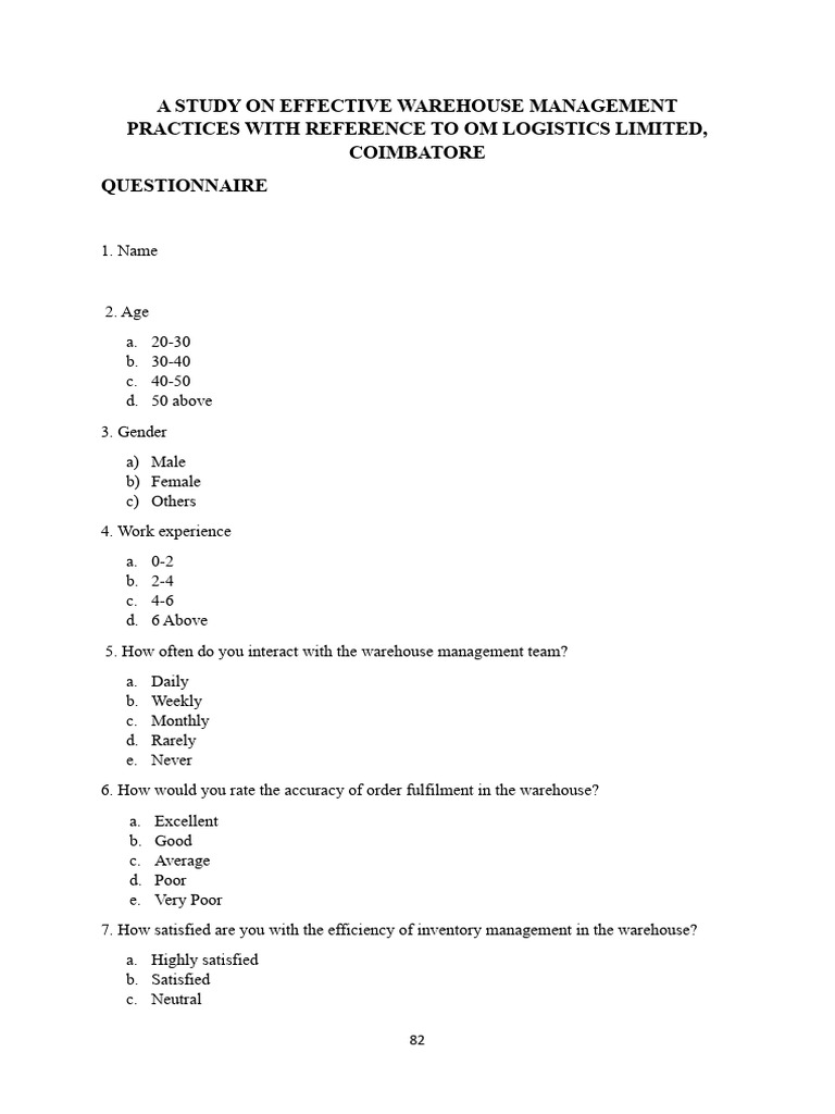 Effective Warehouse Management Survey | PDF | Warehouse | Service ...