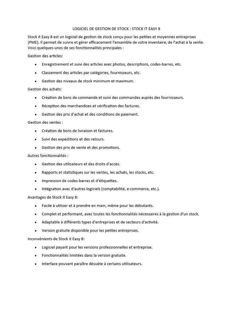 Gestion de Stock avec Stock It Easy 8 | PDF | Inventaire | Logiciel