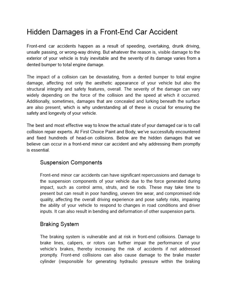 Hidden Damages in a FrontEnd Car Accident PDF Traffic Collision Leak