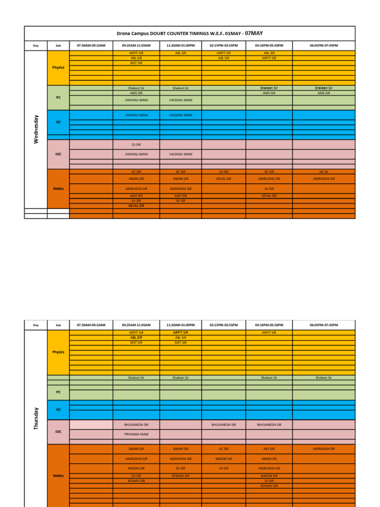 Drona Campus Doubt Counter Schedule | PDF