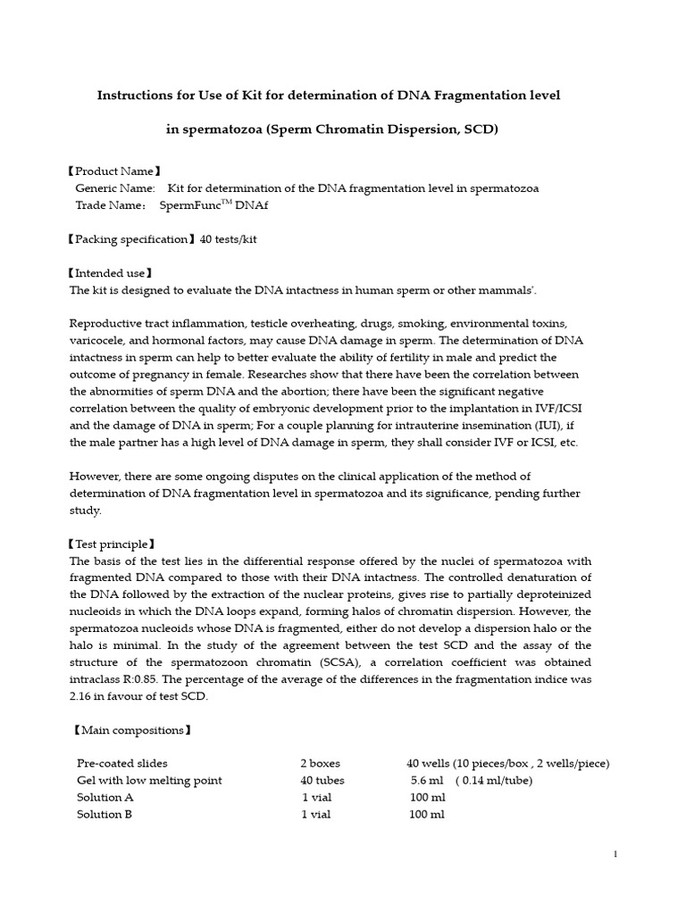 DNA Fragmentation Test Kit for Sperm | PDF | Sperm | Biology