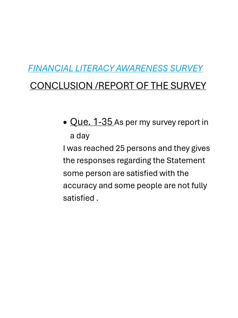 Financial Literacy Survey Results | PDF | Financial Literacy ...