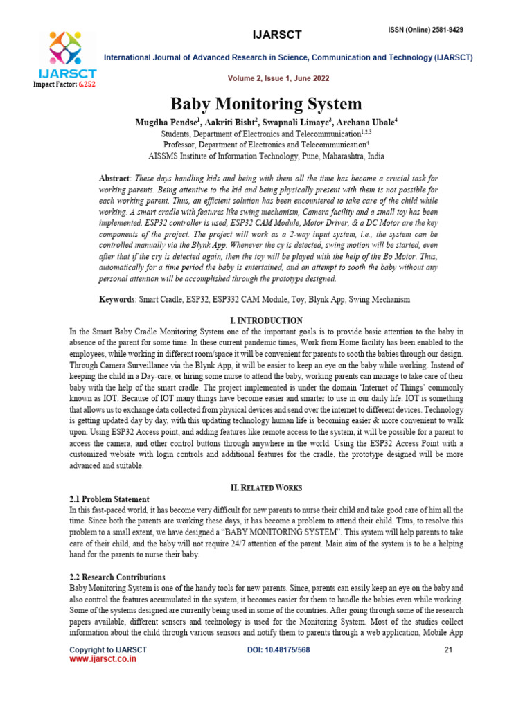 Baby Monitoring System Advanced | PDF | Internet Of Things | Arduino