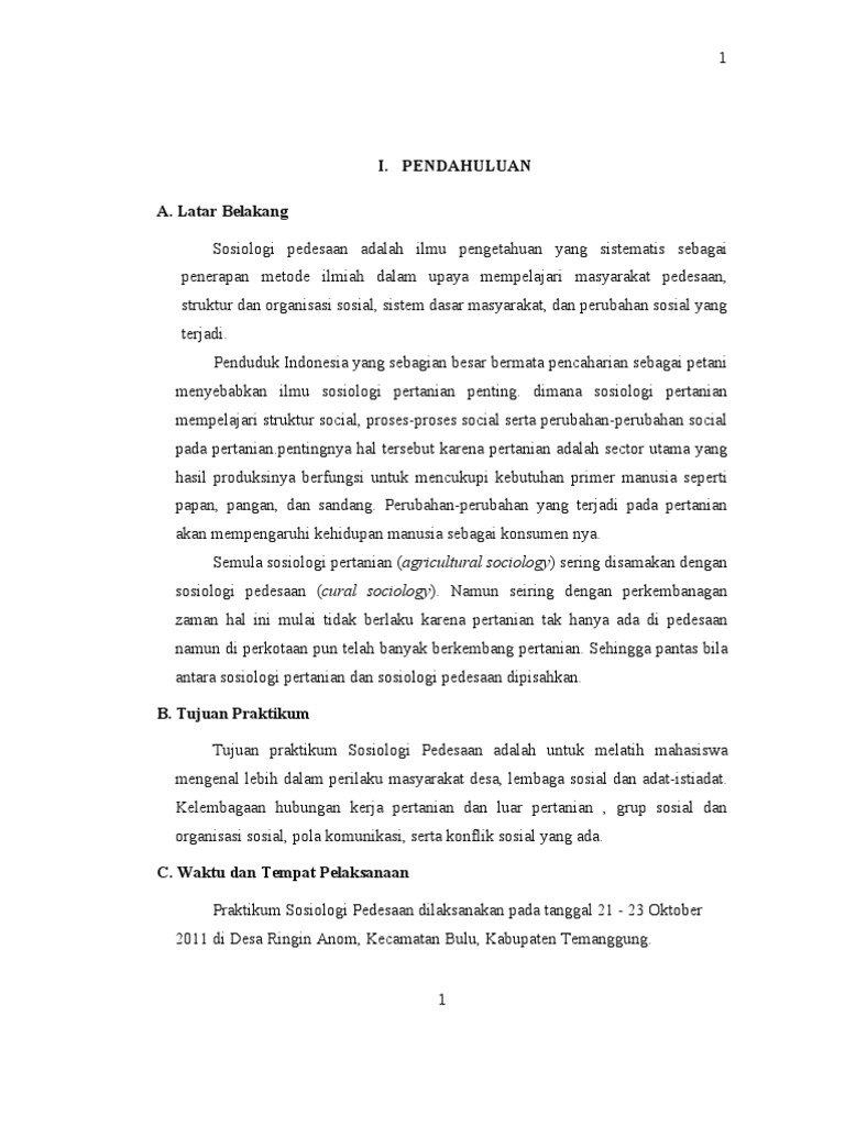 Praktikum Sosiologi Pertanian Bab I V