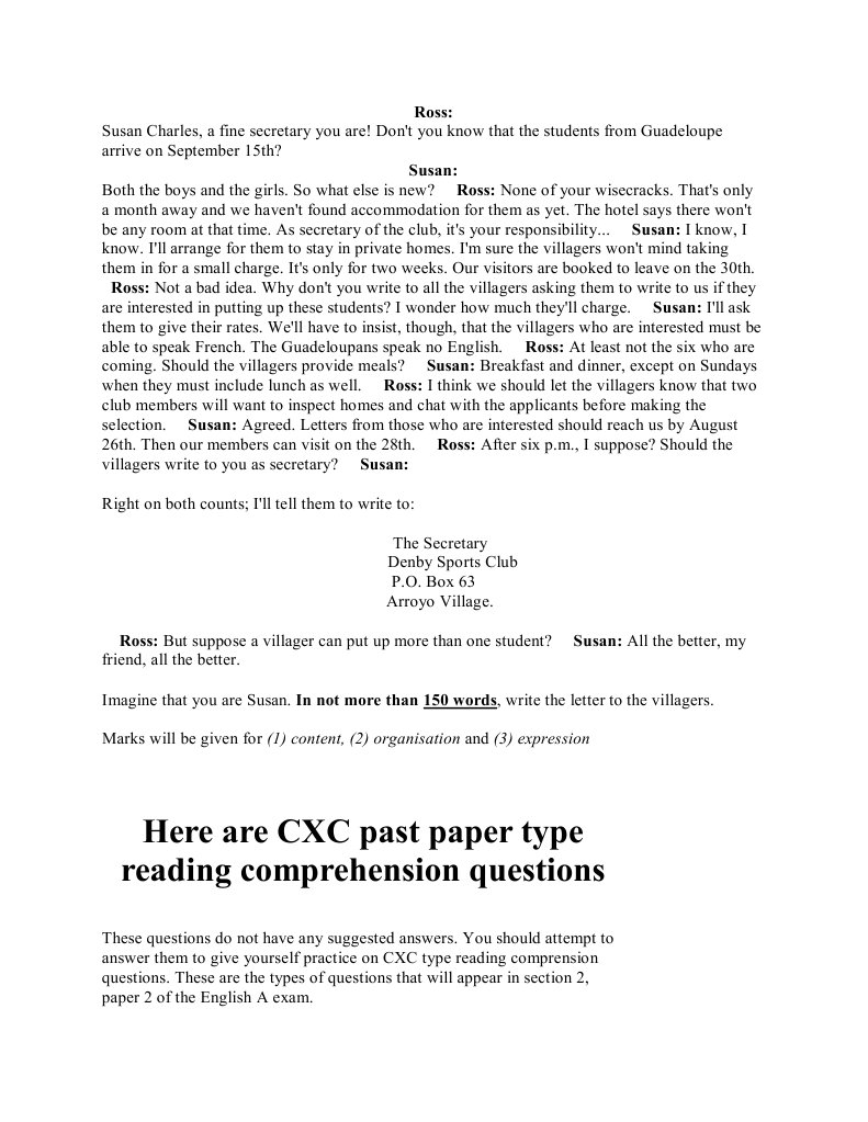 CXC English Pass Paper