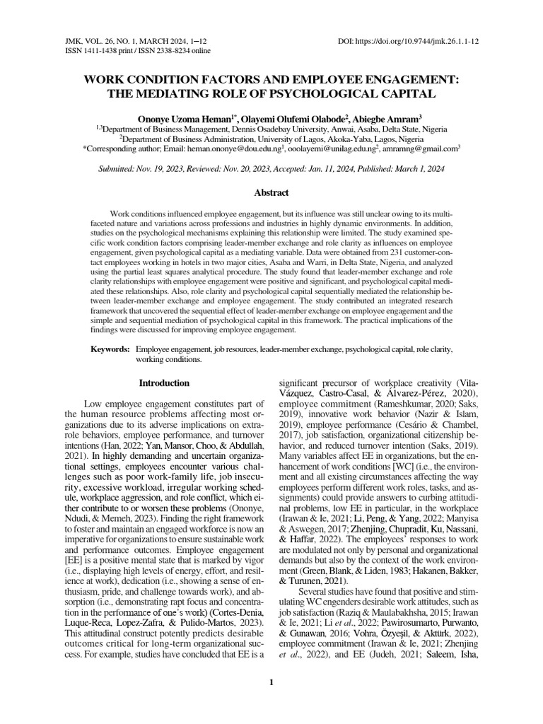 Work Conditions and Employee Engagement | PDF | Goal | Psychology