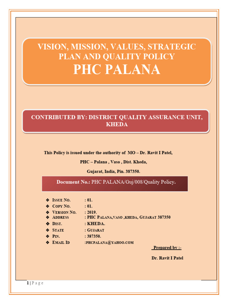 1 Vision, Mission, Values, Staretegic Plan and Quality Policy | PDF ...