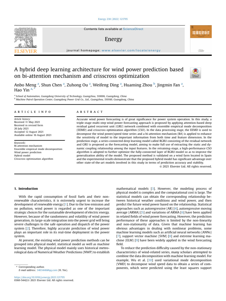 Hybrid Deep Learning for Wind Power Prediction | PDF | Deep Learning ...