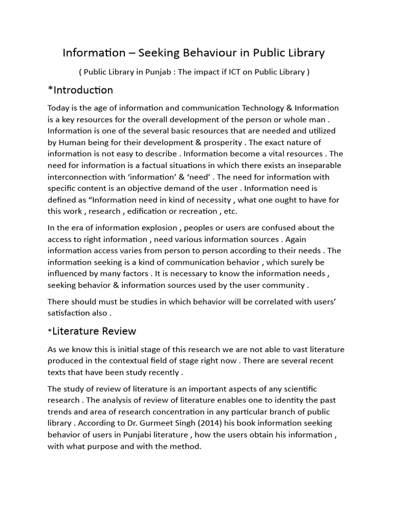 Information - Seeking Behavior in Public Library | PDF | Information ...